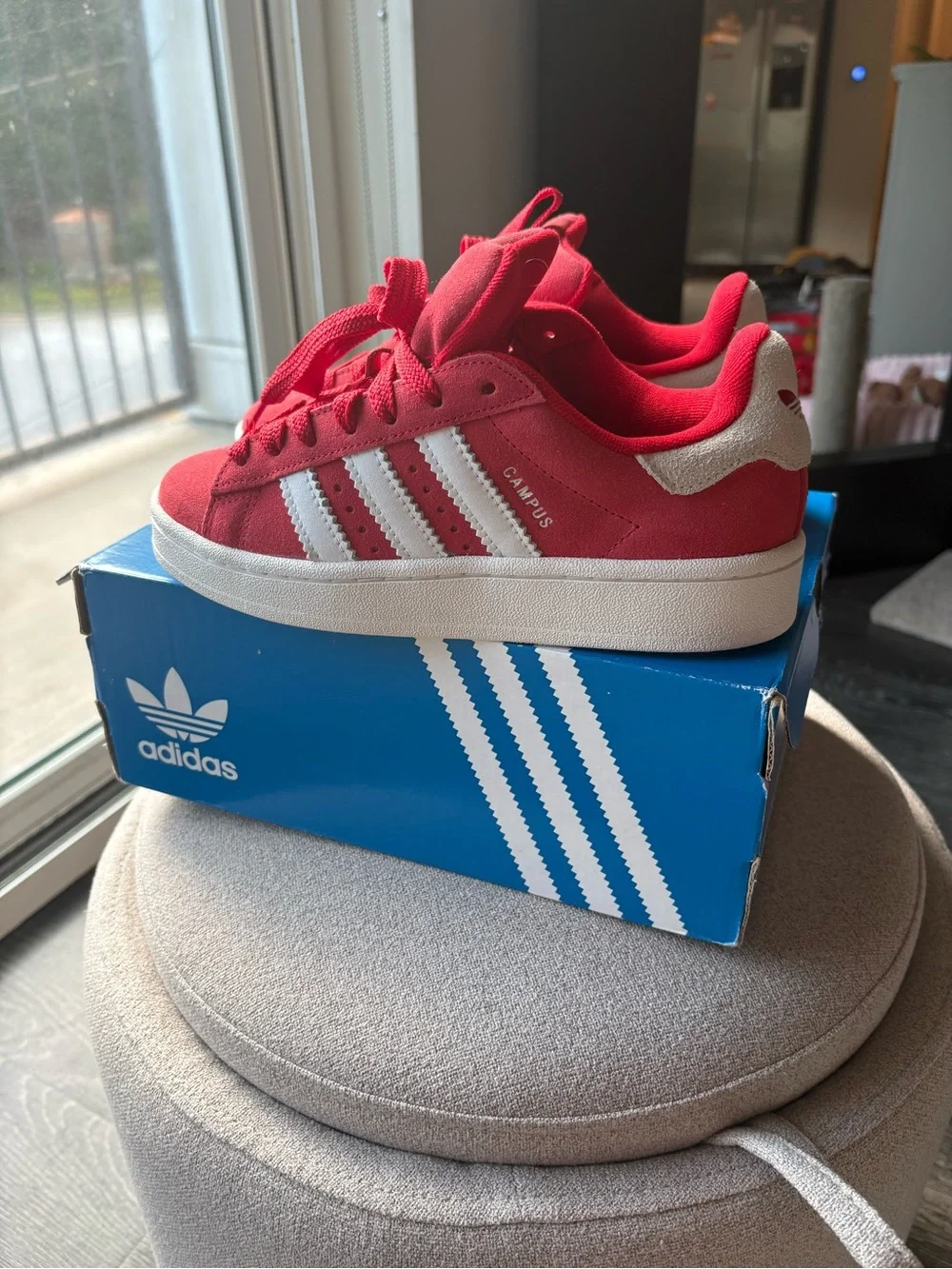Adidas Kids Red and Cream Suede Sneakers